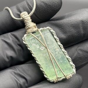 Handcrafted Silver Wire-Wrapped Green Pendant